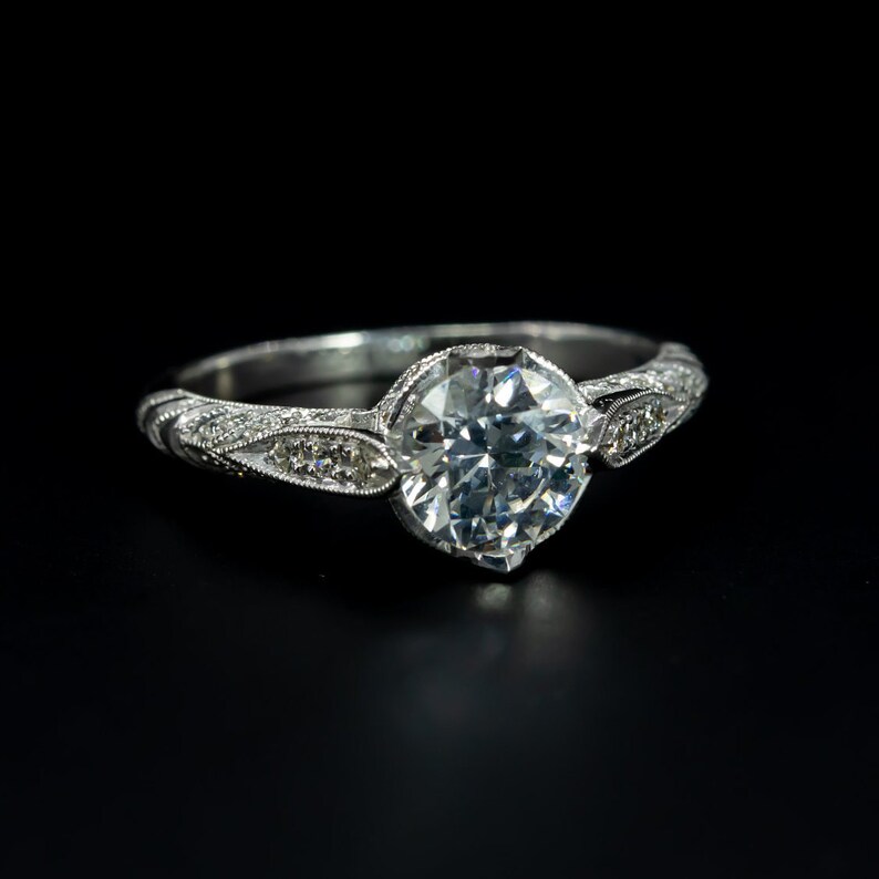 Antique Engagement Ring/ Edwardian Engagement Ring/ Antique Diamond Engagement Ring/Setting Only/ Vintage Semi Mount Ring/ Milgrain Ring image 5