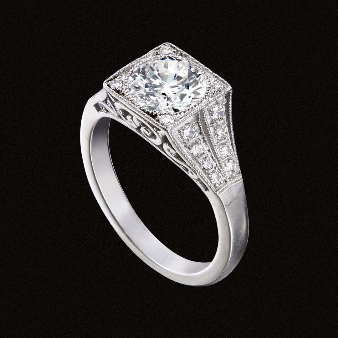 Art Deco Diamond Setting Vintage Style Engagement Ring Made With Gold ...