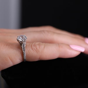 Antique Style Art Deco Engagement Ring/Platinum Diamond Ring/ Milgrain Hand Engraved Engagement Ring/ Setting Only/ Vintage Ring/ Semi Mount image 6