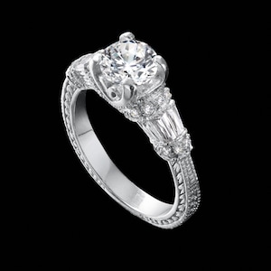 Antique Engagement Ring/ Edwardian Engagement Ring/ Semi Mount Ring/ Vintage Engagement Ring/ Milgrain Engraved Engagement Ring/Setting Only