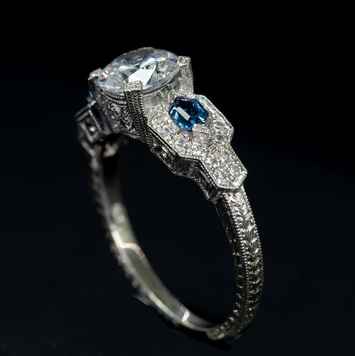 Antique Replica Engagement Ring/art Deco Engagement Ring/ Etsy