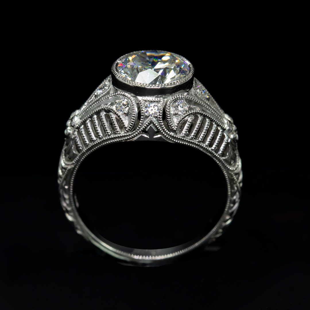 Antique Engagement Ring/ Edwardian Engagement Ring/ Antique Diamond Bezel Ring/ Semi Mount