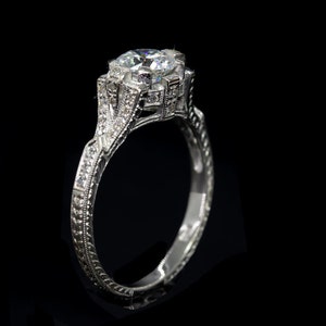 Vintage Art Deco Semi Mount Setting Only/ Antique Style Art Deco Engagement Ring/ White Gold Diamond Engraved Milgrain Wedding Ring
