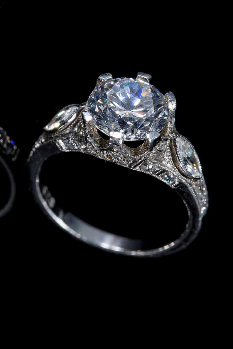 Art Deco Engagement Antique Style/ Art Deco Semi Mount Milgrain Gold or ...