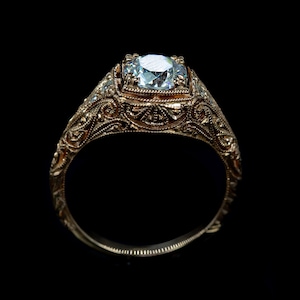 Antique Style Edwardian Engagement Ring/Rose Gold Diamond Ring, Filigree Engraved Mill Grained Engagement Ring/ Vintage Style Setting Only