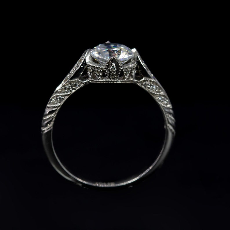 Antique Engagement Ring/ Edwardian Engagement Ring/ Antique Diamond Engagement Ring/Setting Only/ Vintage Semi Mount Ring/ Milgrain Ring image 3