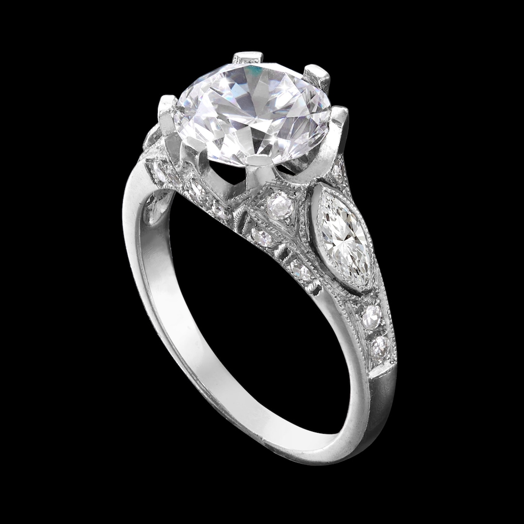 Art Deco Engagement Antique Style/ Art Deco Semi Mount Milgrain Gold or ...