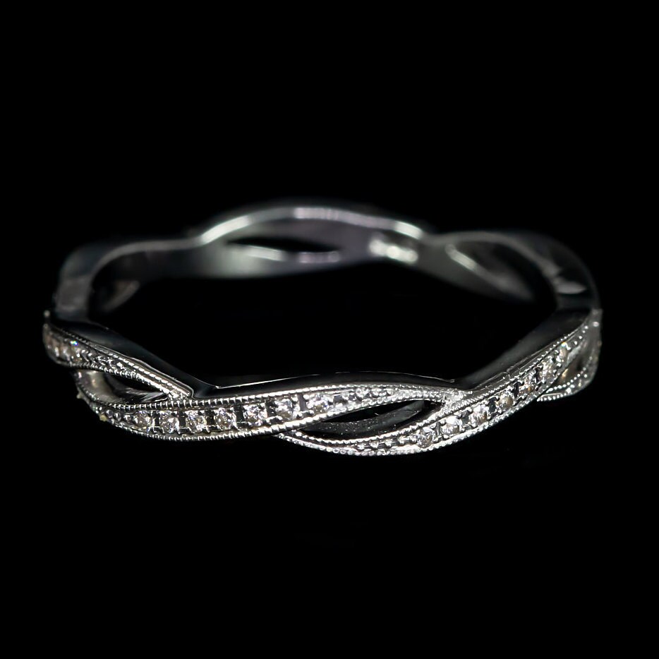 Infinity Stackable Ring Twisted Infinity Stackable Wedding Ring/ 18K Micro Pave Set Diamond ...