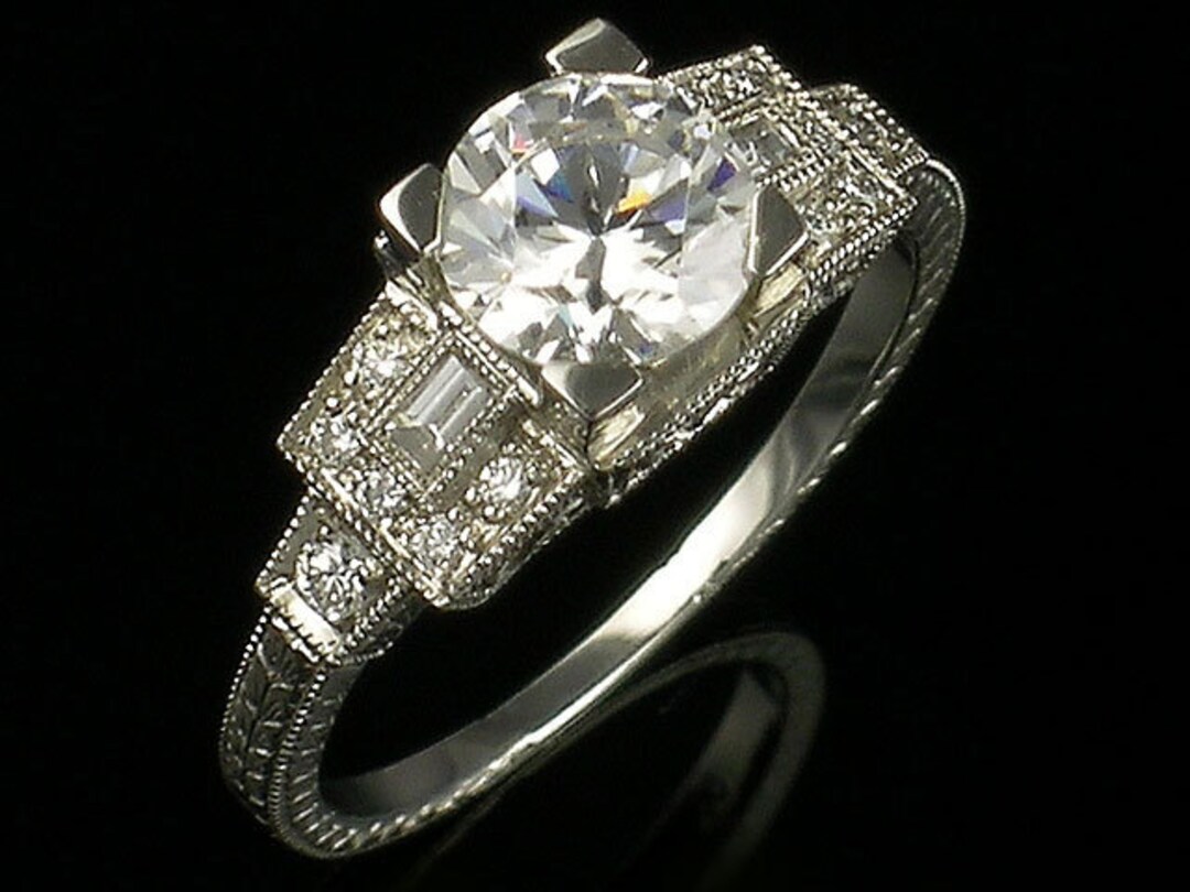 Art Deco Diamond Setting/ Art Deco Engagement Ring Engraved Mill ...