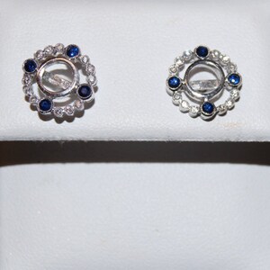 Antique Style Edwardian Earrings/14K White Gold Diamond & Genuine Blue Sapphire Earrings/ Mill Grained Earrings/Setting Only For 6.00 MM image 2