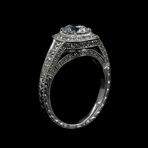 Edwardian Engagement Ring Antique Replica/ Vintage Edwardian Ring Setting Made With Gold Diamond Engraved Milgrain Semi Mount For Round Cut