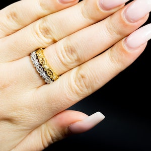 Antique Inspired Eternity Stackable Wedding Ring/ 18K Gold & Diamond Floral Vine Ring/ Milgrain Eternity Wedding Band/ Floral Wedding Ring image 6