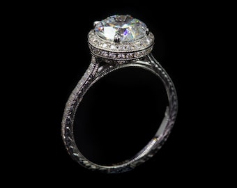 Pave Diamond Halo Art Deco Engagement Ring, White Gold Setting Only
