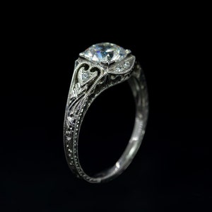 Edwardian Engagement Ring Vintage Edwardian Ring Setting/ Antique Style Gold Diamond Mill Grained Filigree Engraved Semi Mount For Round Cut