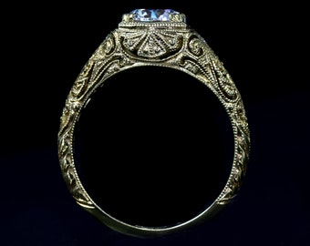 Edwardian Engagement Ring Antique Style/ Vintage Edwardian Ring Setting Gold Diamond Mill Grained Engraved Filigree Bezel Set Semi Mount