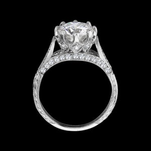 Antique Style Art Deco Engagement Ring/Platinum Diamond Ring/ Milgrain Hand Engraved Engagement Ring/ Setting Only/ Vintage Ring/ Semi Mount image 2
