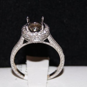 Antique Style Engagement Ring/ Edwardian/ Gold Diamond Ring/ Milgrain Engraved Halo Ring/ Setting Only/ Halo Semi Mount Ring/ Vintage Ring