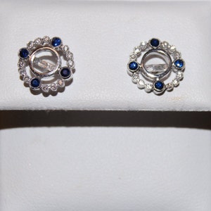 Antique Style Edwardian Earrings/14K White Gold Diamond & Genuine Blue Sapphire Earrings/ Mill Grained Earrings/Setting Only For 6.00 MM image 3