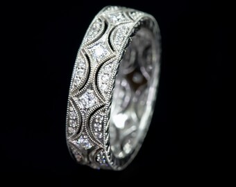 Edwardian White Gold Diamond Wedding Ring | Antique Style Eternity Band