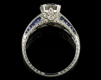 Edwardian Blue Sapphire Diamond Semi Mount Engagement Ring Setting