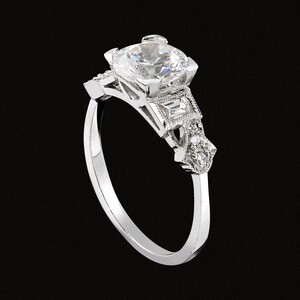 Art Deco Diamond Setting/ Vintage Style art Deco Engagement Ring Made With Baguette Diamond Gold Or Platinum Milgrain Semi Mount For Round