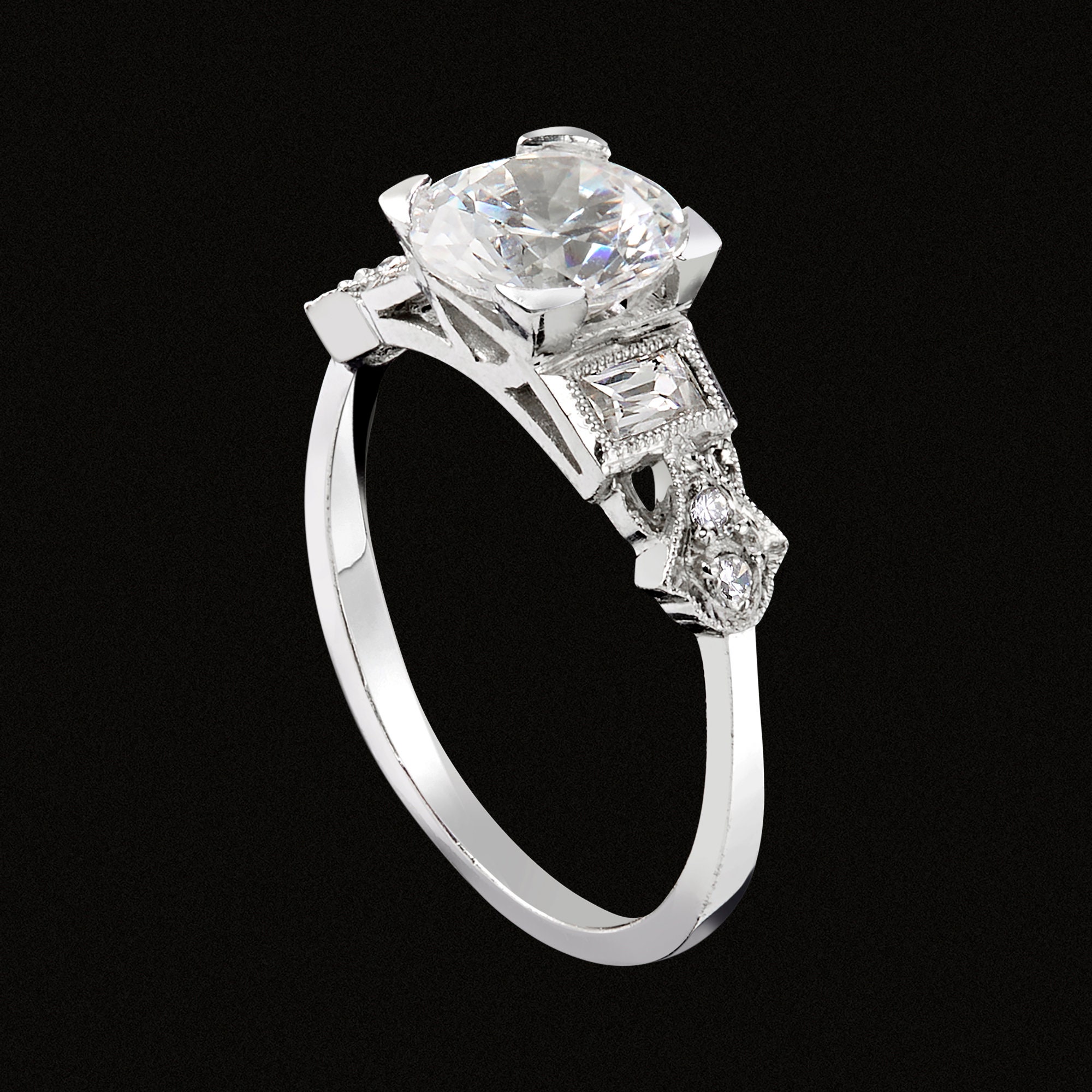Art Deco Diamond Setting/ Vintage Style Art Deco Engagement Ring Made ...