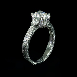 Art Deco Diamond Setting/ Art Deco Semi Mount Made With Gold Diamond Engraved Milgrain Antique Style Engagement Ring For Round Cut