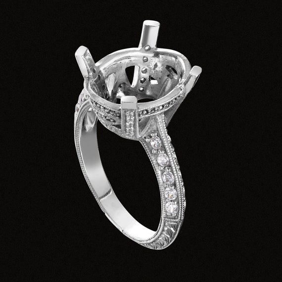 Vintage Replica White Gold Diamond Filigree Hand Engraved