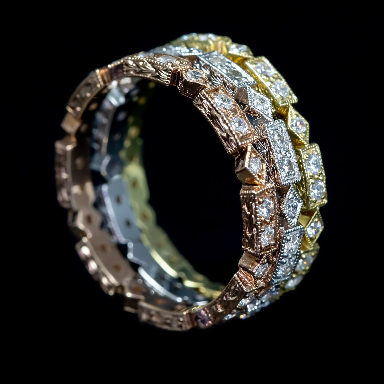 Antique Inspired Stackable Wedding Ring/18 KG and Diamond Etsy