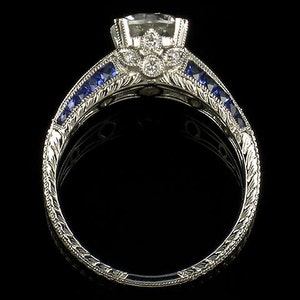 Edwardian Engagement Ring Antique Inspired Platinum Setting / Vintage Edwardian Ring Setting Blue Sapphire Diamond Engraved filigree Setting