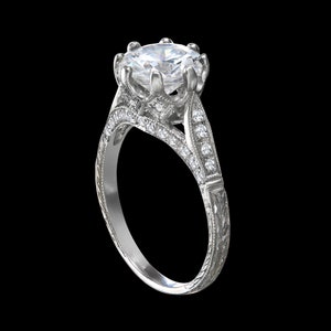 Antique Style Art Deco Engagement Ring/Platinum Diamond Ring/ Milgrain Hand Engraved Engagement Ring/ Setting Only/ Vintage Ring/ Semi Mount image 1