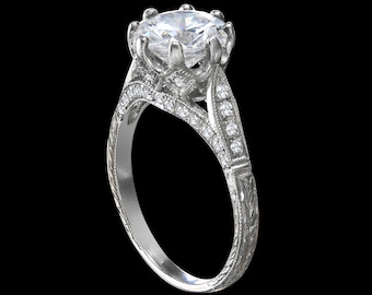 Art Deco Diamond Engagement Ring Setting - Milgrain Platinum or Gold Semi Mount