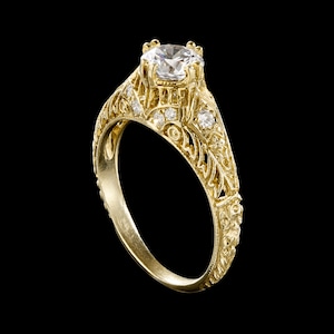 Antique Replica Edwardian Engagement Ring/ Vintage Edwardian Ring Setting/ Gold Diamond Filigree Engraved & Milgrain Semi Mount Bridal Ring