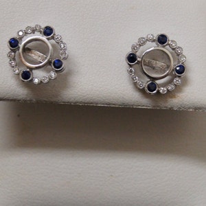 Antique Style Edwardian Earrings/14K White Gold Diamond & Genuine Blue Sapphire Earrings/ Mill Grained Earrings/Setting Only For 6.00 MM image 4