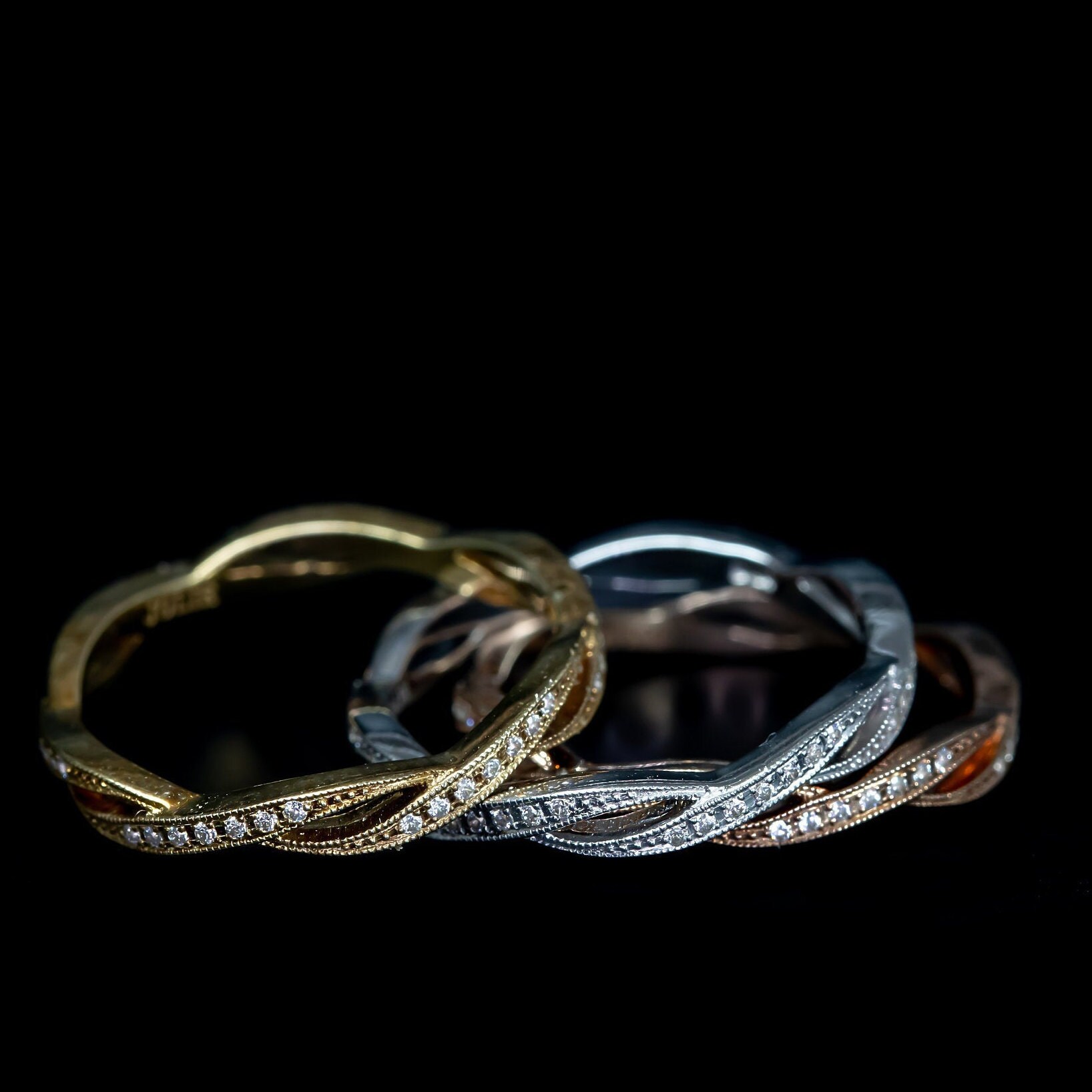 Infinity Stackable Ring Twisted Infinity Stackable Wedding Ring/ 18K Micro Pave Set Diamond ...