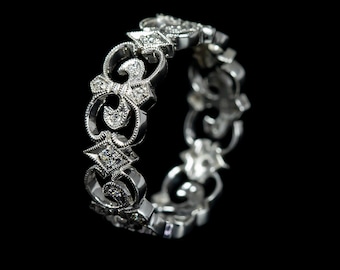 Edwardian Style Diamond Eternity Ring | White & Yellow Gold Wedding Band