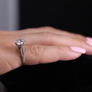 Antique Style Art Deco Engagement Ring/Platinum Diamond Ring/ Milgrain Hand Engraved Engagement Ring/ Setting Only/ Vintage Ring/ Semi Mount image 7