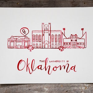 University of Oklahoma, Handmade Watercolor Campus Painting, OU Painting, OU Decor, Oklahoma Decor, College Graduation Gift