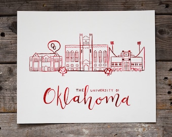 University of Oklahoma, Handmade Watercolor Campus Painting, OU Painting, OU Decor, Oklahoma Decor, College Graduation Gift