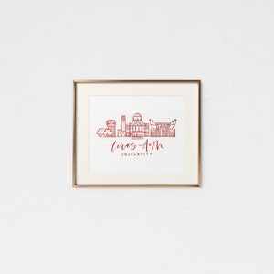 Texas A&M Grad Geschenk • Handgefertigte Aquarell Universität • Texas A und M Geschenk • Abitur Geschenk • A und M Dekor • Texas A und M Aggies