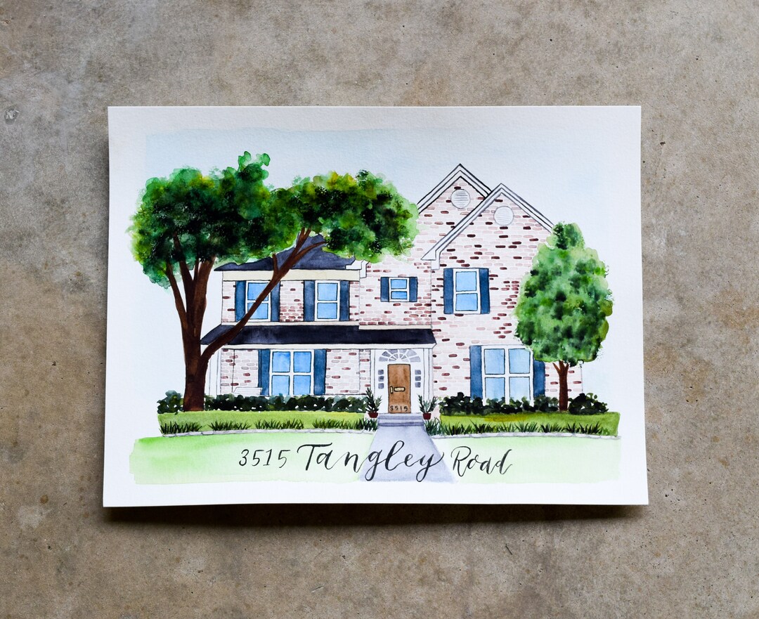 Custom House Portrait, Hand Painted Watercolor Art, Watercolor Home ...