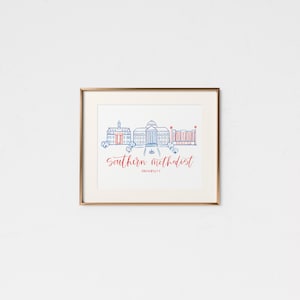 Southern Methodist University • Handmade Watercolor Campus • SMU Gift • College Graduation Gift • Dallas Texas • SMU Decor • SMU Art