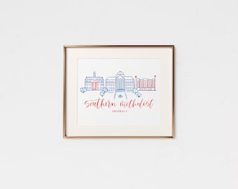 Southern Methodist University • Handmade Watercolor Campus • SMU Gift • College Graduation Gift • Dallas Texas • SMU Decor • SMU Art