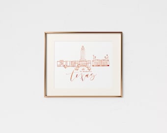 University of Texas • Handmade Watercolor Campus • Texas Gift • College Graduation Gift • Austin Texas • UT Decor • Texas Decor