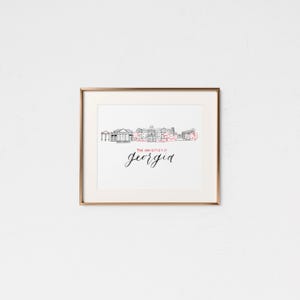 University of Georgia • Handmade Watercolor Campus • UGA Gift • College Graduation Gift • Athens Georgia • UGA Decor • Bulldogs Decor