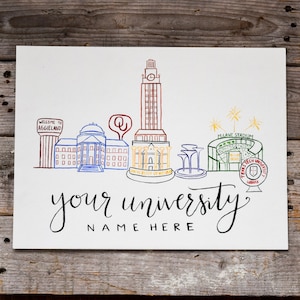 Custom University, Handmade Watercolor Campus Painting, College Decor, Custom College Painting, College Graduation Gift
