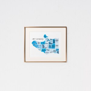 Carte de l’aquarelle de Vancouver • Vancouver Art • Vancouver Gift • Housewarming Gift • Vancouver City Map • Neighborhood Map • Custom Map