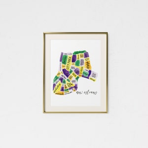 New Orleans Aquarell Karte • Mardi Gras Kunst • New Orleans Geschenk • HousewarmingGeschenk • New Orleans Stadt Karte • Nachbarschaft Karte • benutzerdefinierte Karte