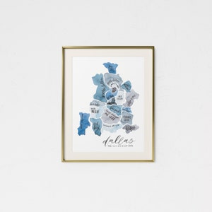 Dallas Watercolor Map • Dallas Art • Dallas Gift • Housewarming Gift • Dallas Texas City Map • Neighborhood Map • Custom Map