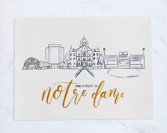 University of Notre Dame, Handmade Watercolor Campus Painting Notre Dame Painting, Notre Dame Decor, Fighting Irish, College Graduation Gift